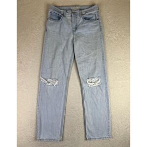 Levis Low Pro Straight Jeans Womens 27 Blue Light Wash Distressed Rigid Denim